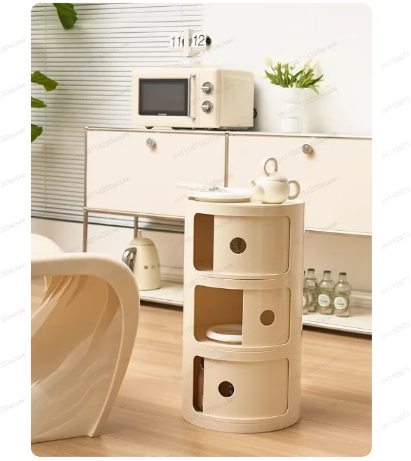 

Round Cabinet Sliding Door Bedside Table Multi-layer Round Storage Cabinet Living Room