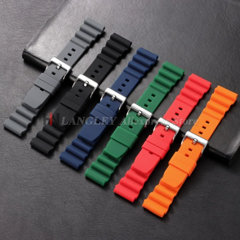 20mm 22mm Weiches Silikon-Gummi-Uhrenarmband für Herren und Damen, Sportliches Wasserdichtes Armband mit Dornschließe für Seiko SKX007 SRP777J1 – Detail 3