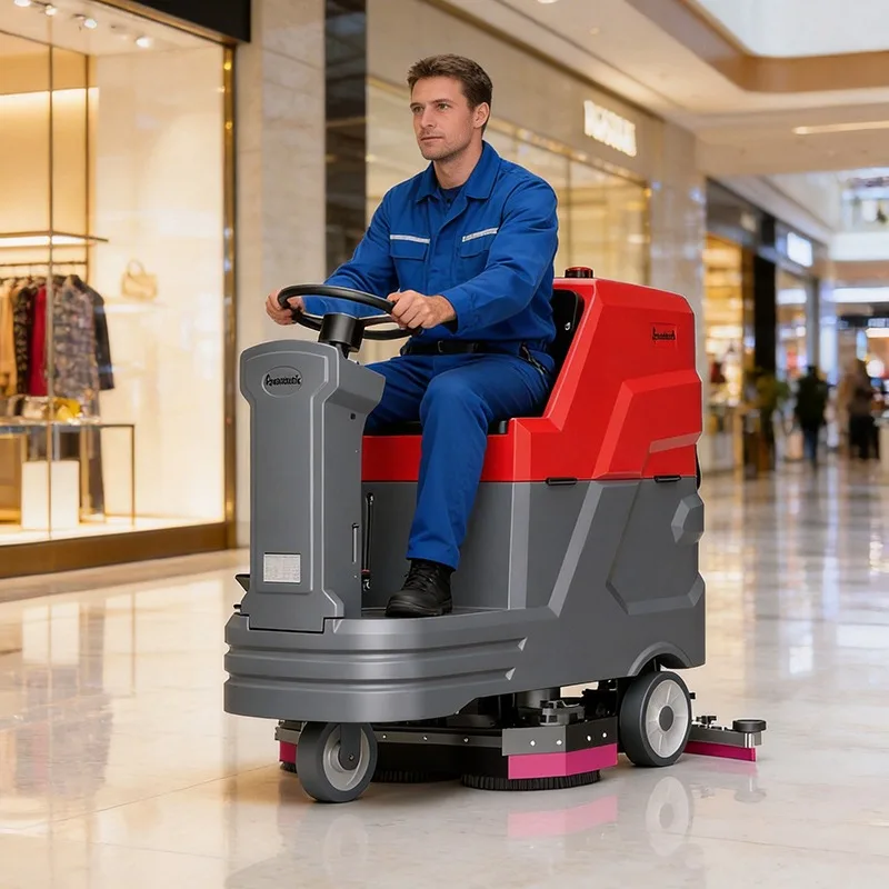 Airo Ride-On Mini Electric Industrial Floor Scrubber & Washer with Side Brush Self-Propelled Tile Cleaning Machine