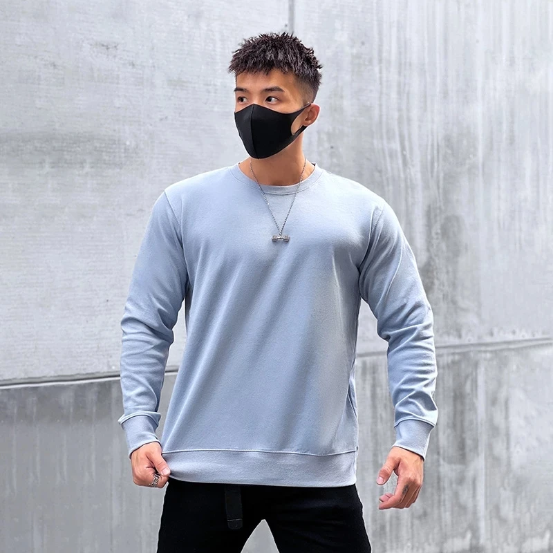 

2022 Men Autumn Pullover Cotton gym long sleeve men round collar casual sports outdoor elastic base fashion bodybuilding hoodie