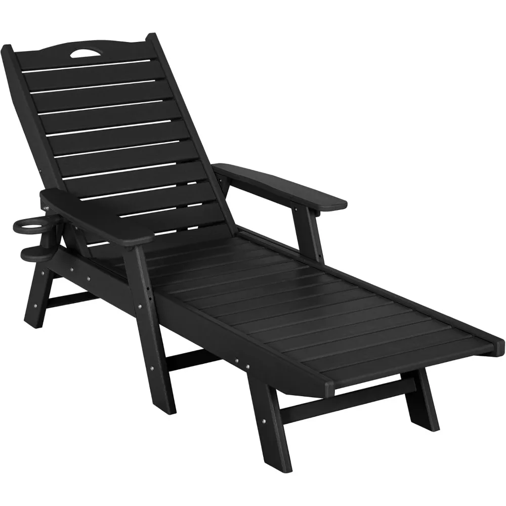 

Chaise Lounge Set of 2 Outdoor with 5-Position Adjustable Backrest, HDPE Lounge Chair for Outside Supports Up to 400 LBS, Patio