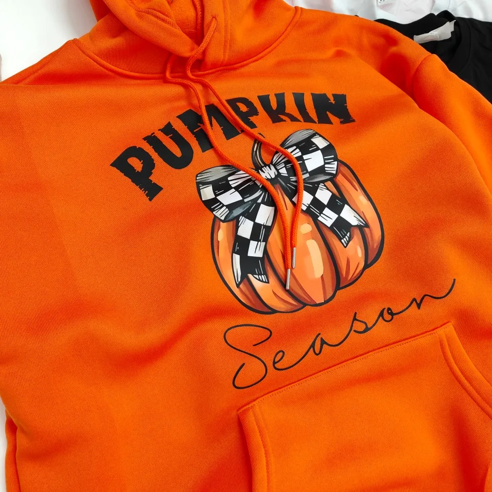 2024 Halloween Orange felpa con cappuccio Kawaii Halloween Pumpkin bowknot felpa con cappuccio da donna Harajuku Halloween Print autunno Warm felpa con cappuccio Unisex