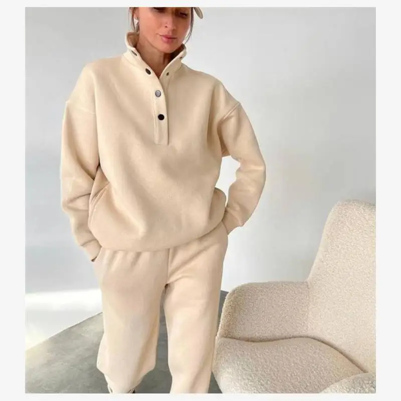 

Casual Sportswear Sweatshirt Pants Set Fce Tracksuit Three-Piece Cotton V-Neck Half-Zip Seven-Sleeve Seven-Pants