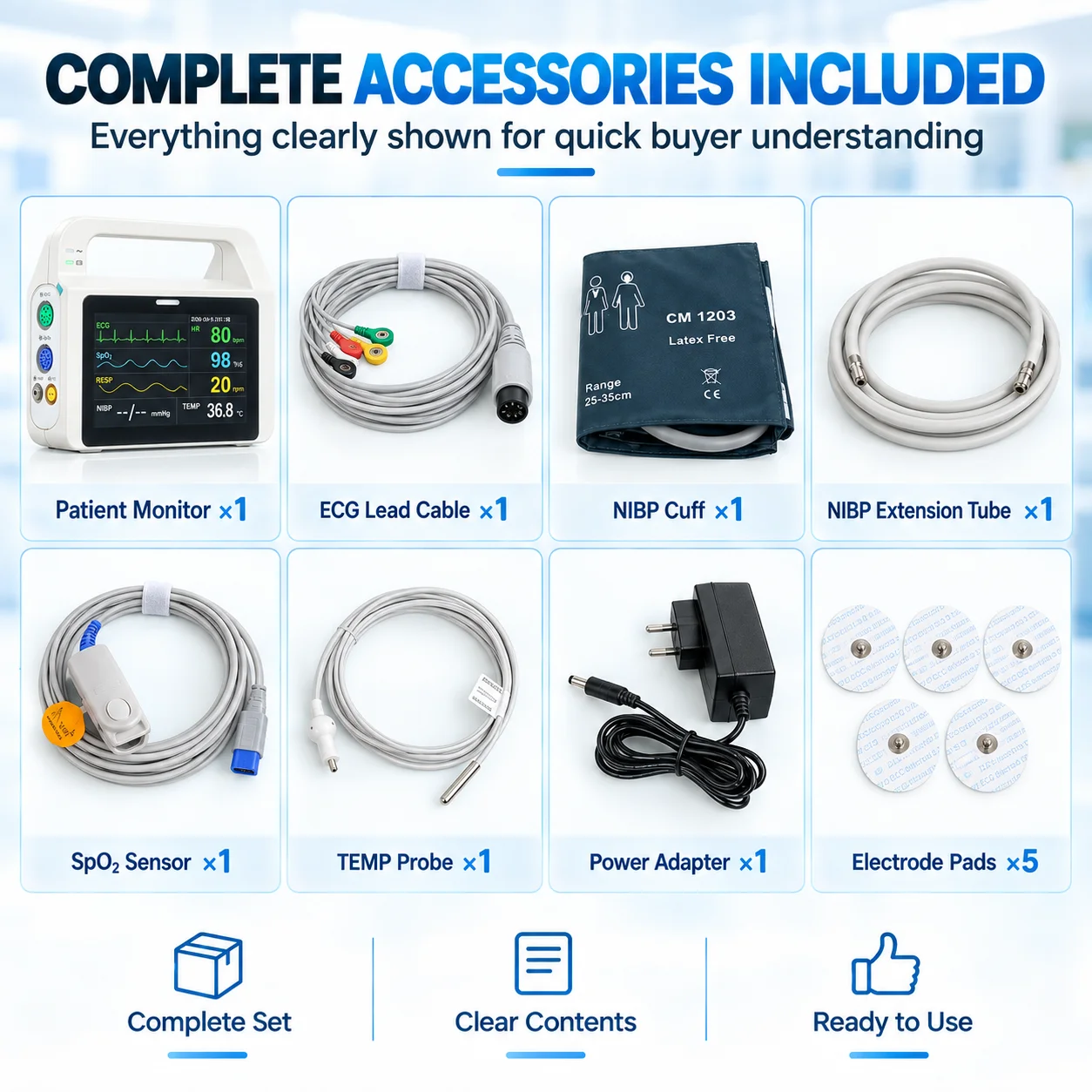 Resoxy E5 Multi Parameter Patient Monitor ECG SpO2 NIBP RESP TEMP Vital Signs Monitor 5 Inch Touch Screen Portable Device