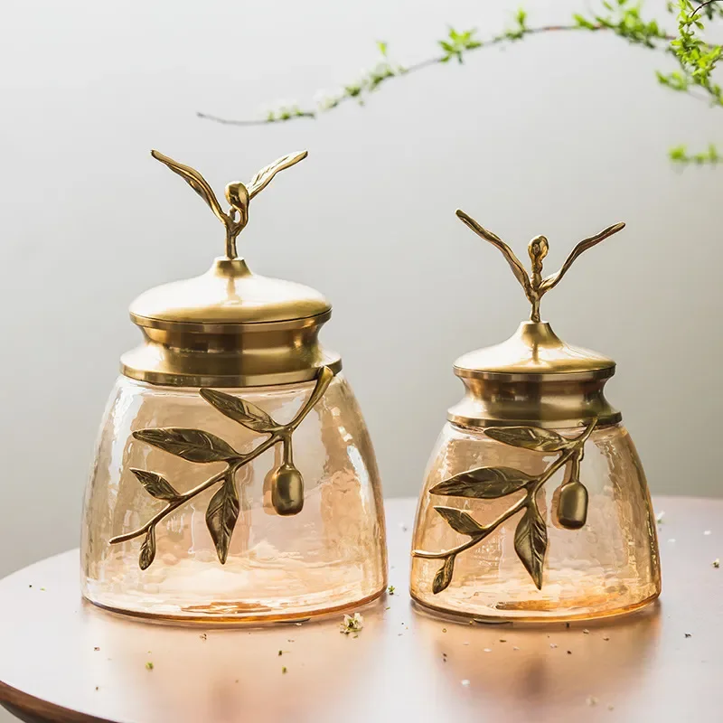 Nordic Retro Brass Snack Storage Box With Lid Luxury Dried Fruit Container Household Ornament High End Kitchen Organizer Jar