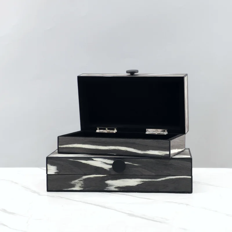 Wooden Jewelry Box Desktop Storage Container Storage Jar Black White Patterns Jewelry Box Rectangle Organizer Home Accessories