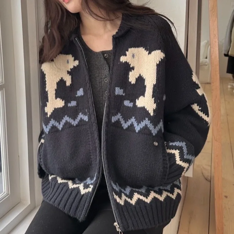 Chic automne hiver fermeture éclair longue Sve tricots femmes Faionable Vintage Design décontracté Sle coupe régulière exclusive en ligne