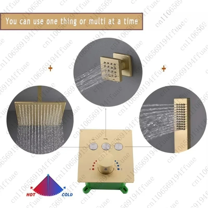 Brushed Gold Shower Diverter Valve 3-Function 3-Way Mixer Thermostatic Valve Controls Bathroom Shower