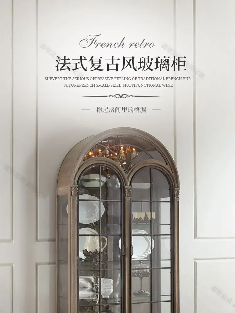 French Style Solid Wood Retro Semicircle Dining Side Display Cabinet European Simple Locker