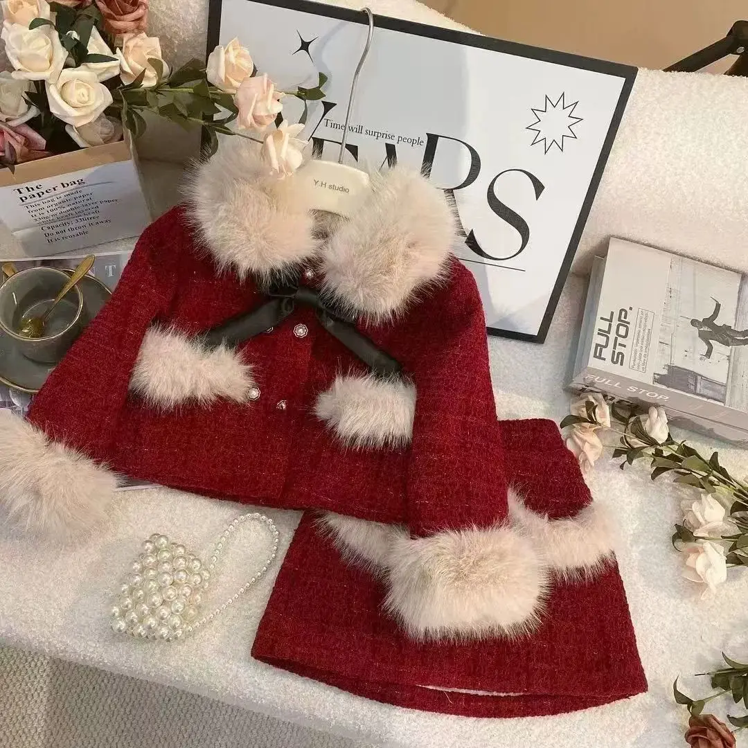 الشتاء جاكيت أطفال + تنورة الأميرة مجموعة الفتيات الملابس مجموعة الخريف سميكة الاطفال الملابس 2 3 4 5 6 7 8Y