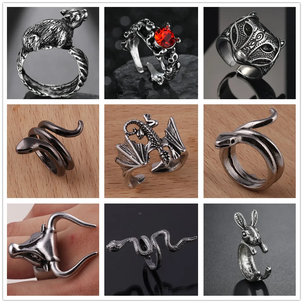 Anillo de cuerno de toro con personalidad para hombre, joyería masculina de alta calidad, Vintage, dragón, serpiente, conejo, Retro, único, en forma de vaca, Rock Punk