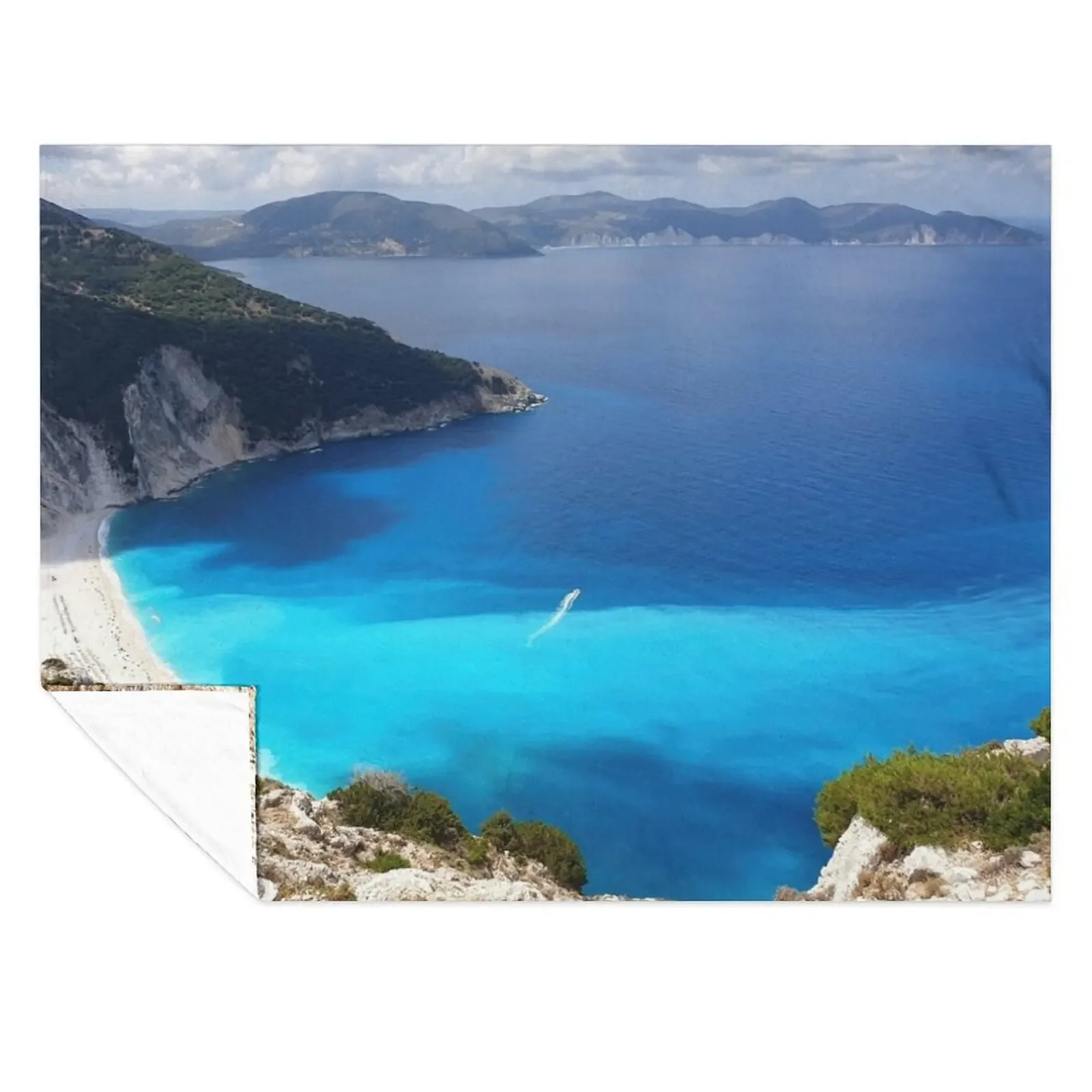 

Greek Island Kefalonia Beach View Throw Blanket Hairys Beach Comforter Flannel Fabric Blankets