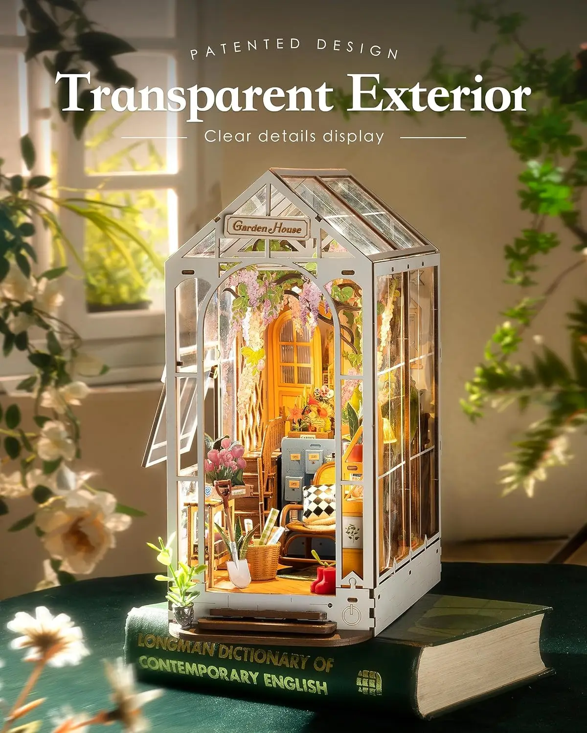 Kit DIY de niche à livres, insert de bibliothèque en forme de maison de jardin, puzzle 3D, décoration de pièce de maison de poupée pour adultes et adolescents