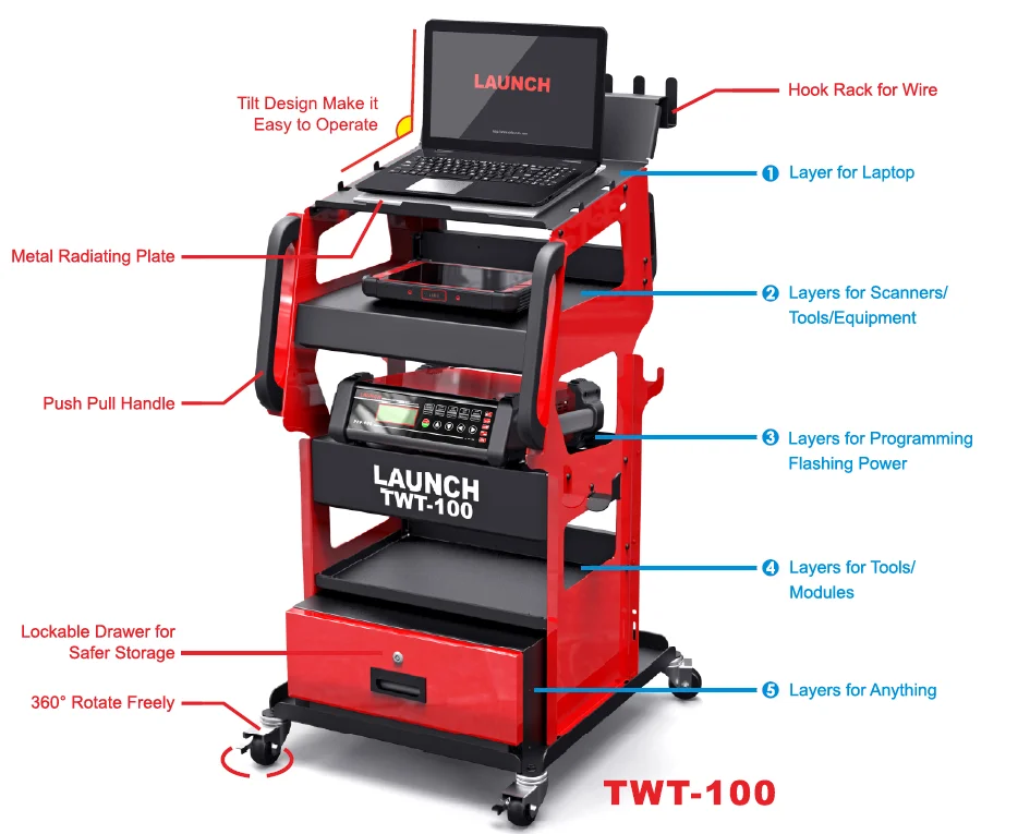 

Launch TWT-100 Tool Trolley For Programming Auto Repair Tool Box Cabinet 5 Layer Wheeled Trolley TWT 100