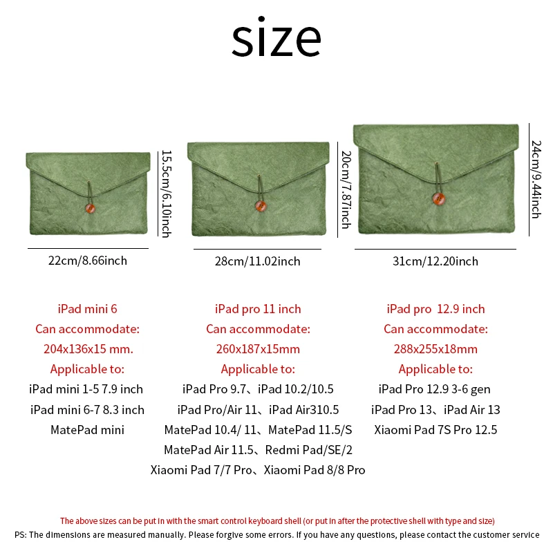 Vintage Envelope Style 7.8/11/12.9 Inch Sleeve Pouch Cover,Paper Material Tablets Bag Case For iPad Mini6 iPad 9.7 10.2 Air 10.9