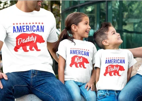 Bear American Flag T-Shirt, Family for Independence Day Shirt, 4th of July Patriotic Family Matching Outfit, Bear Family T Shirt