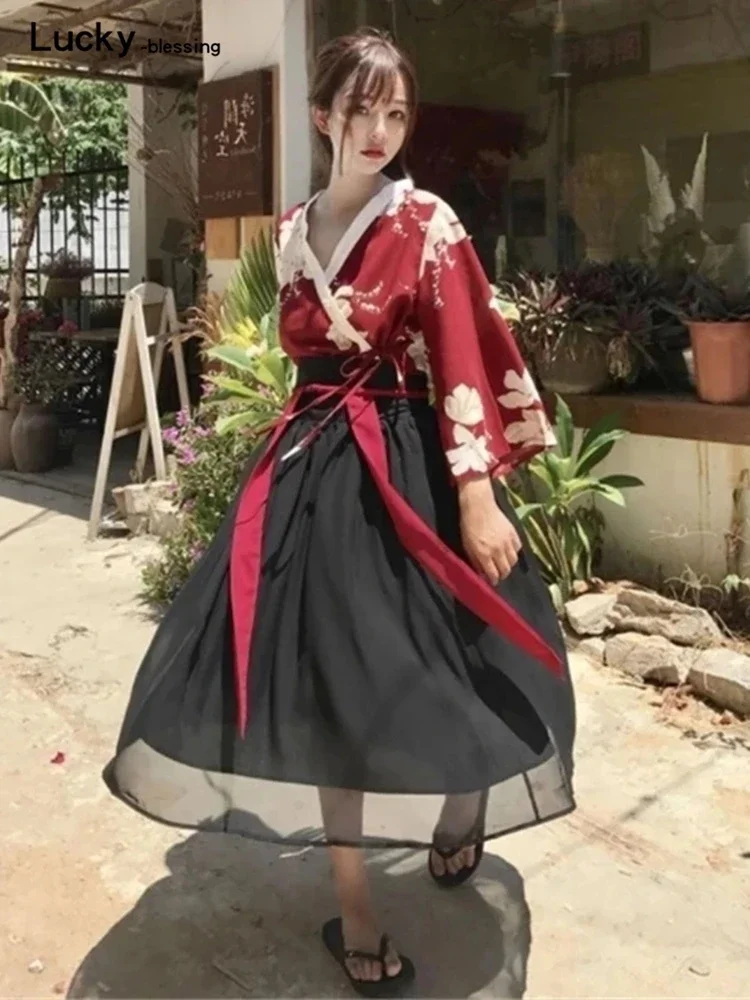 

Retro Japanese Style Vintage Haori Kawaii Girls Women Foral Kimono Dress for Party Yukata Asian Clothes Skirts Vestidos Hanfu