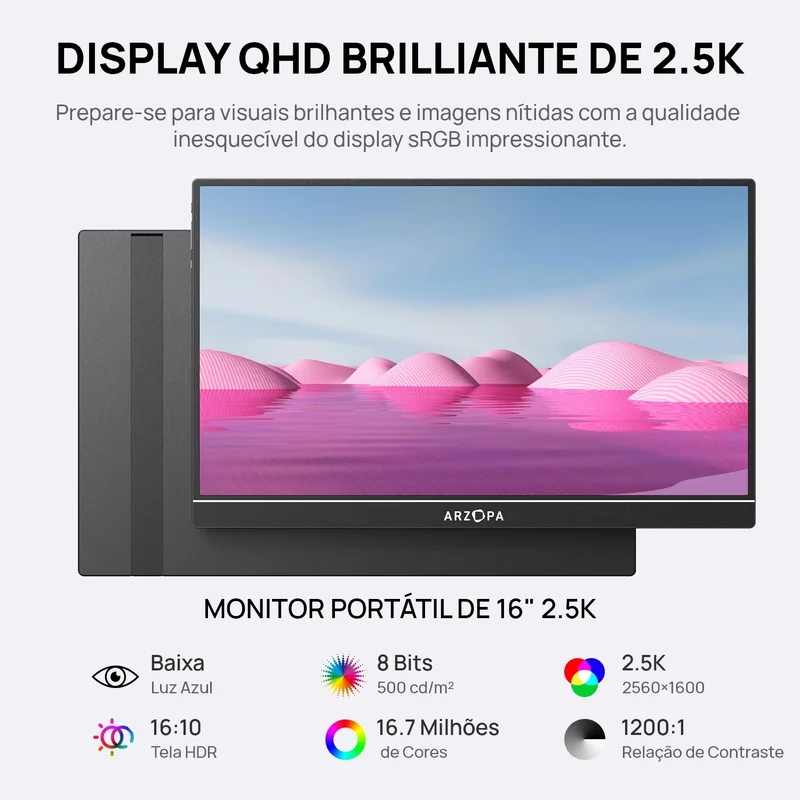 Monitor Portátil Arzopa 16 Polegadas 2K QHD 2560x1600 IPS USB-C — foto 2