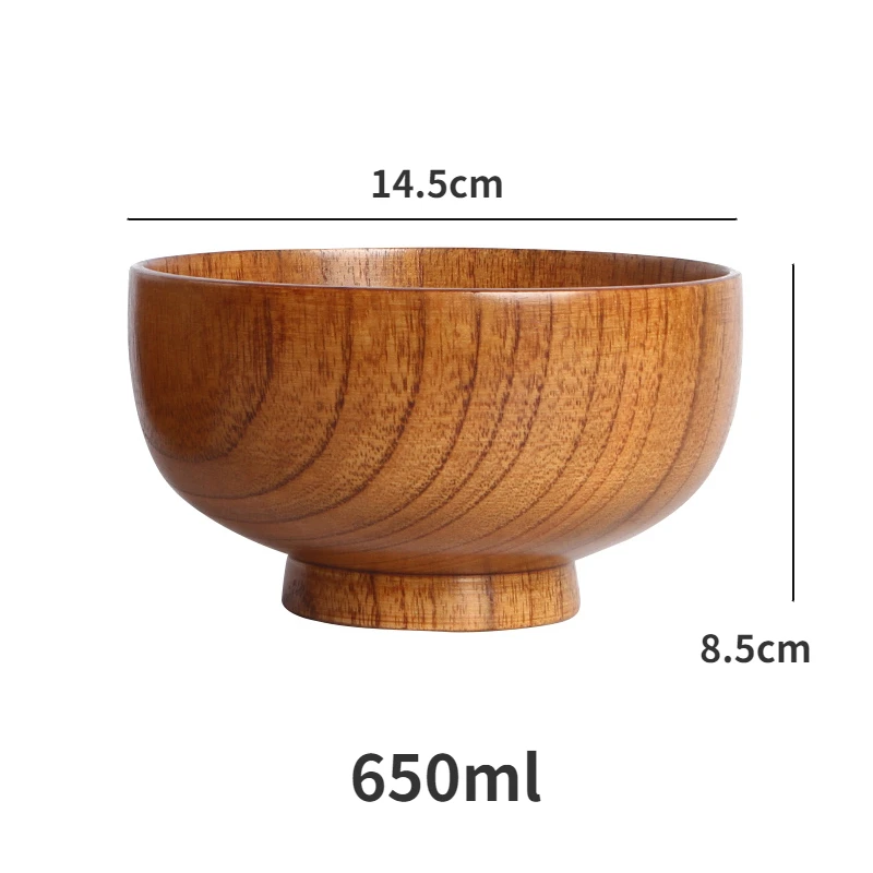 Natural Sour Date Wood Rice Bowl Large Soup Bowl Restaurant Solid Wood Bowl Vintage Household Tableware Set, No Oil and Wax