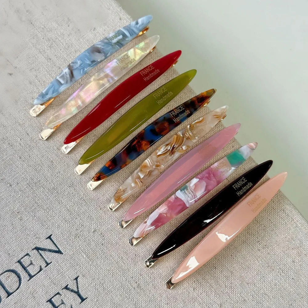 Korean Slender Leaf Shaped Hairpin for Women Exquisite Simple Temperament Acetic Acid Hair Clip Multi-color Edge Bangs Clip