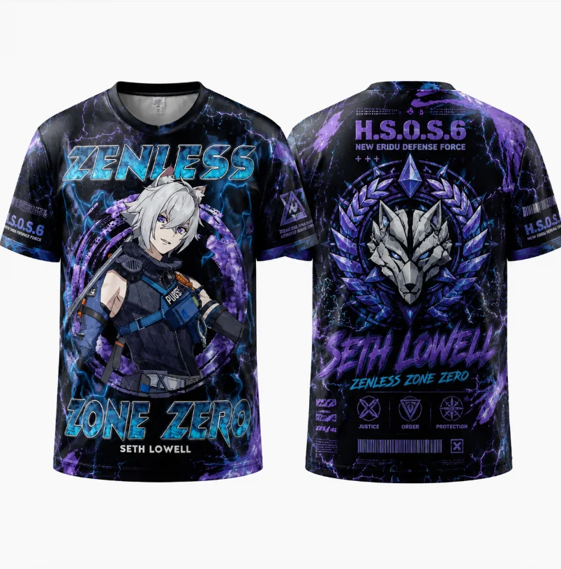 Zenless Zone Zero Game Anime Short-sleeved Full-pattern Breathable T-shirt for Both Men and Women, Suitable for Harajuku