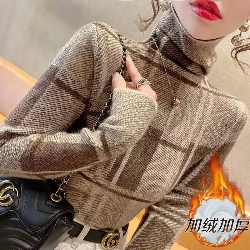 Stacked Collar German Velvet Women's One-piece Velvet High Neck Base Shirt Stylish New Plaid Slim Fit Light Luxury Can Be Worn