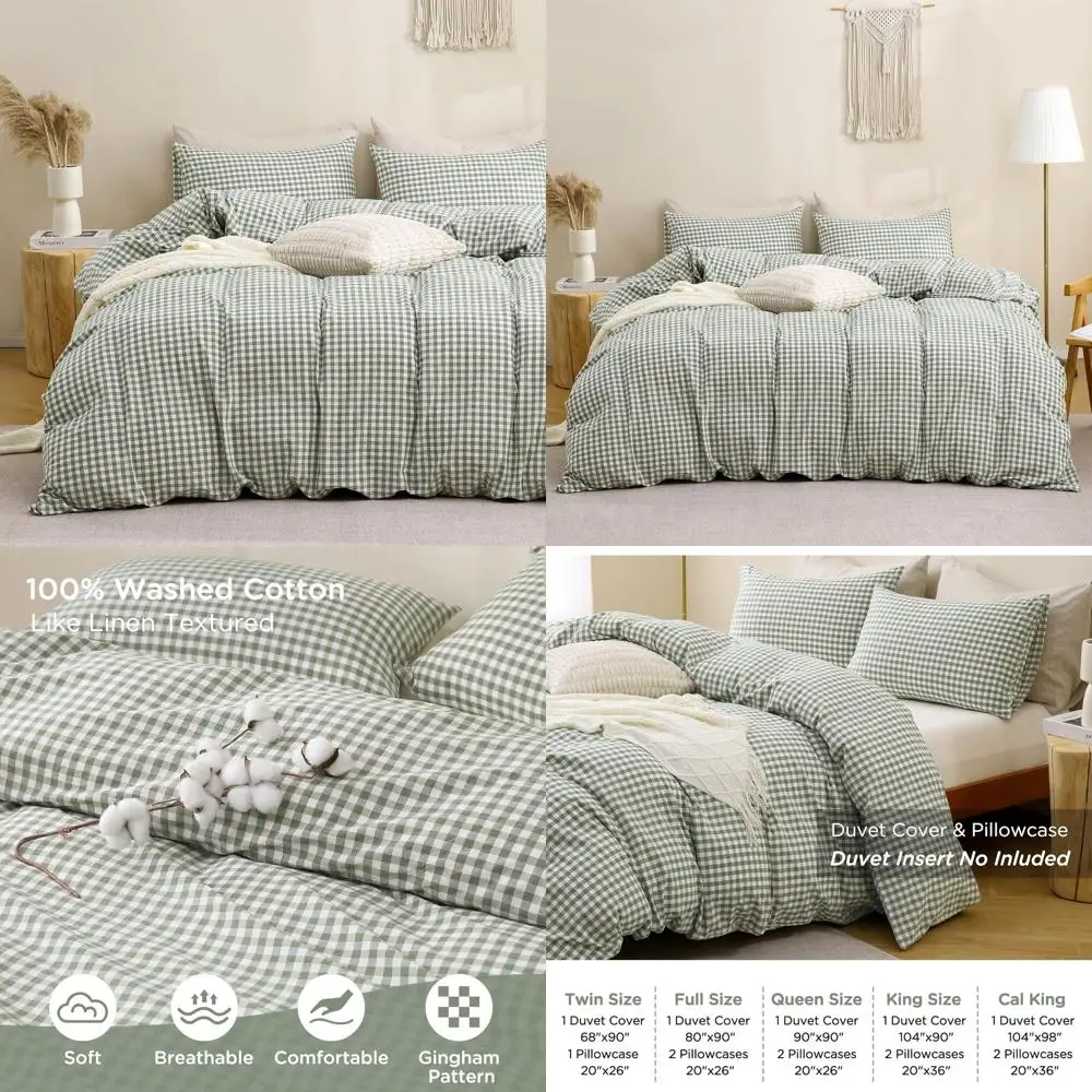 

Зеленый пододеяльник в мелкую клетку, комплект постельного белья из 100% стираного хлопка, как льняной уголь, супер Sot, портативный комплект из трех предметов, винтажный клетчатый клетчатый комплект Com