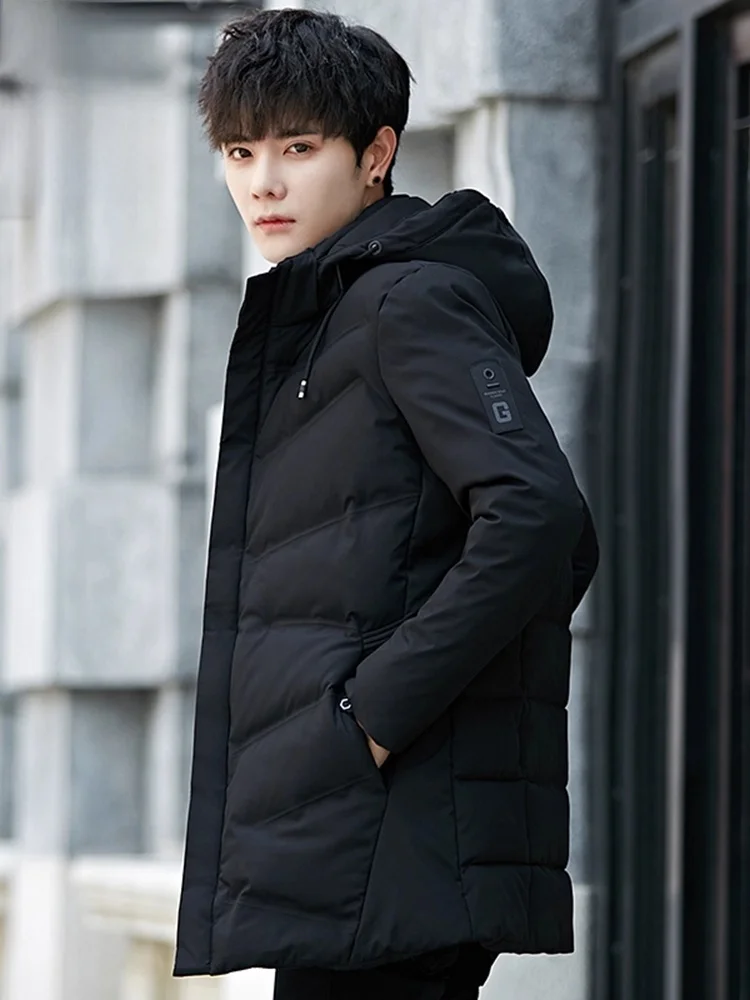 

Мужская зимняя хлопковая куртка с капюшоном, теплая, длинная, молодежная, повседневная, модная, с наполнителем из полиэфирного волокна, на молнии