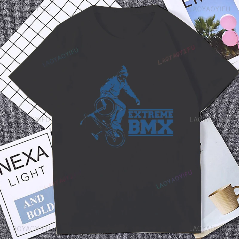 المتطرفة BMX الدراجة حرة الجرافيك خمر التي شيرت عادية موضة فضفاضة Harajuku الهيب هوب تي شيرت التنفس الراحة القطن تي شيرت #2