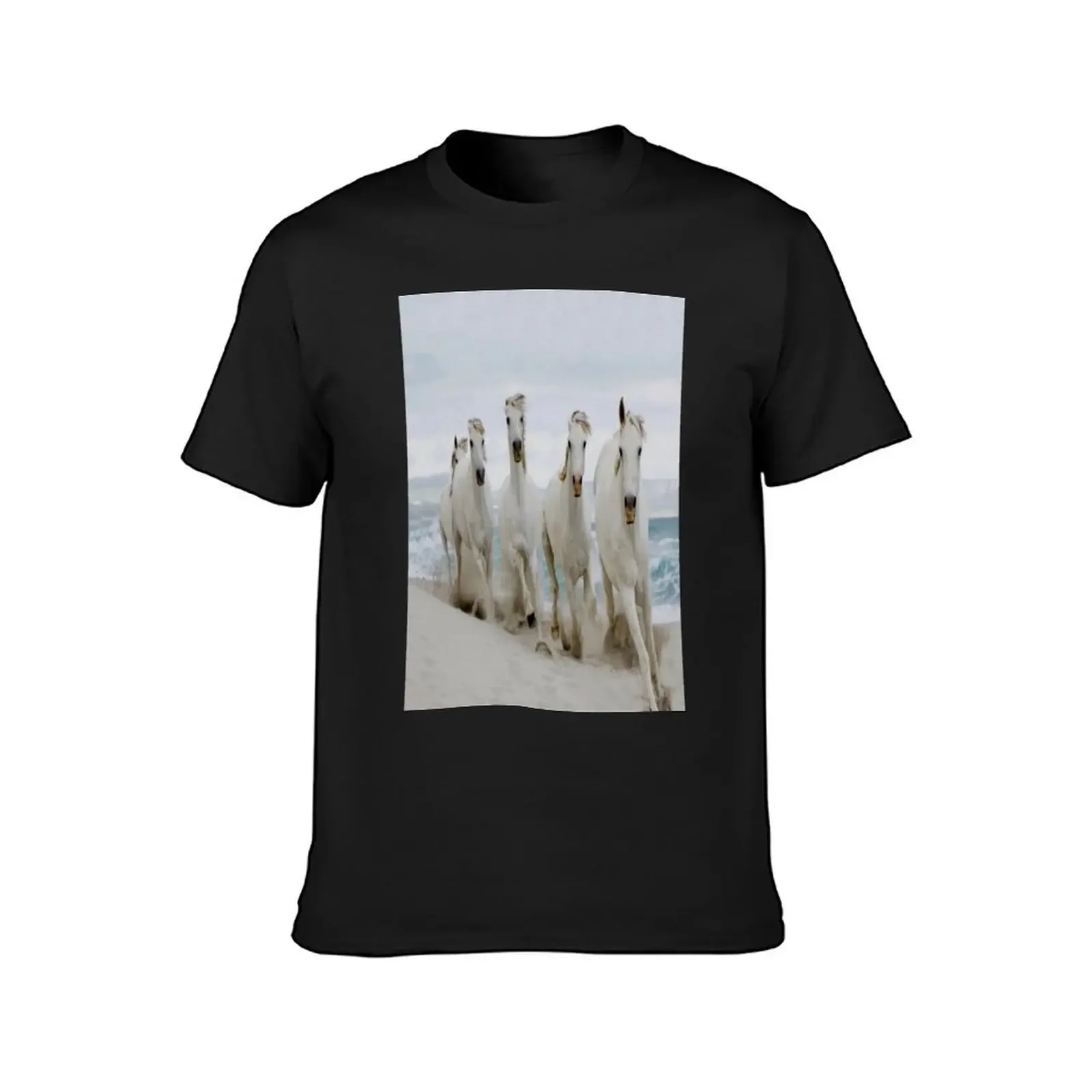 Arabian white horses running along the white sandy beach T-Shirt for a boy Blouse Men's t shirts