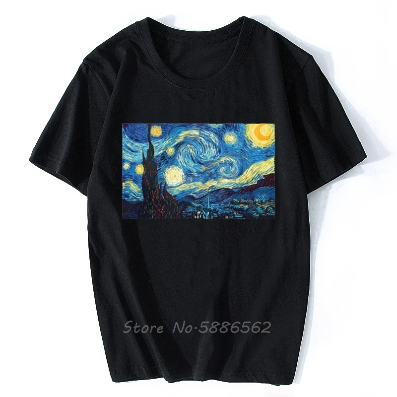 Alta definición Vincent Van Gogh famosa la noche estrellada camiseta artística hombres JOLLYPEACH nuevo blanco Casual Homme camiseta