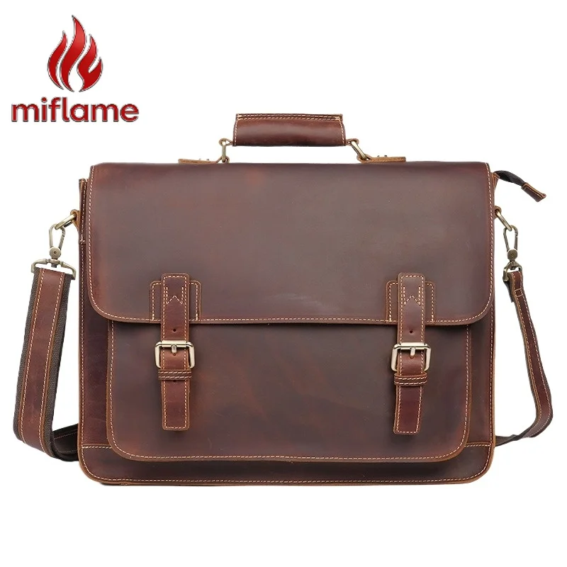 

Men's Genuine Leather Briefcase Business Messenger Bag Top Layer Cowhide Laptop Shoulder Bag Crossbody Work Office