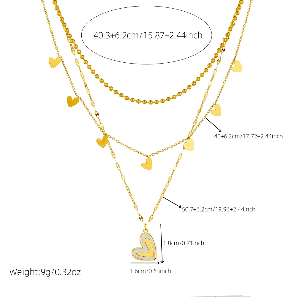 DIEYURO 316L Stainless Steel Golden White Shell Heart Shape Multilayer Necklace For Womens New Fashion Neck Chain Jewelry Gift