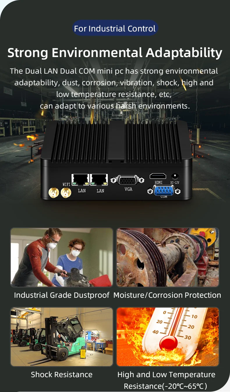 Fanless Industrial Mini PC Intel J1900 Quad Cores 2xGigabit Ethernet 4xUSB WIFI Windows10 Micro Computer