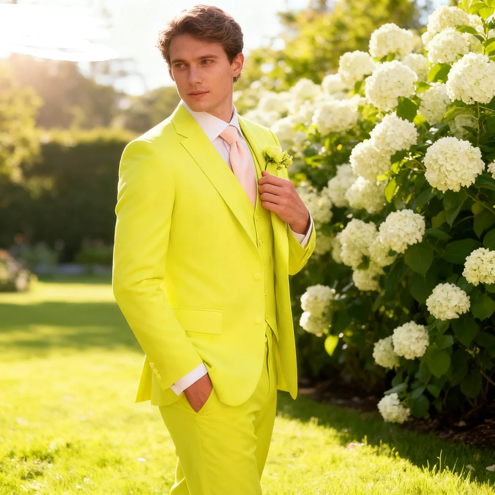 

Light Pink Wedding Men's Suit 3-Piece Slim Fit Formal Business Notch Lapel Blazer Tuxedo Groomsmen Set with Jacket Vest Pant