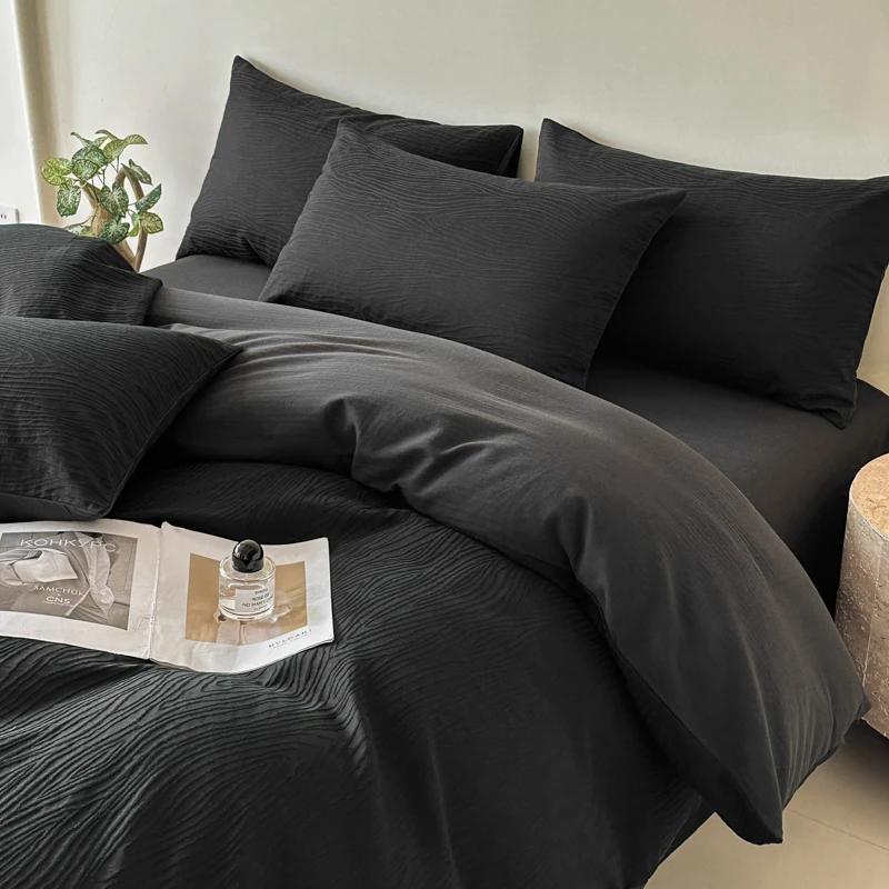 Washed Cotton Bed Solid Bedding Set Queen with Sheet Duvet Cover Pillowcases Single Couple Bedsheet King Queen Double Twin Size