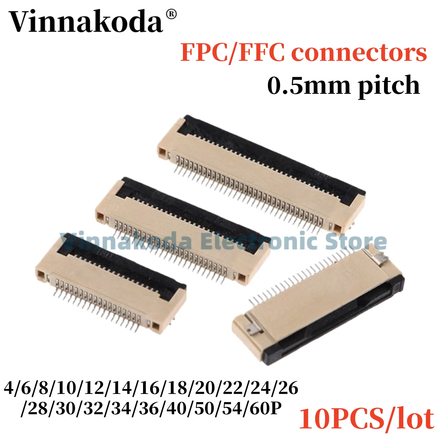 10PCS FPC/FFC Connector Cover Under Contact Flat Connector 0.5MM 4/6/8/10/12/14/16/18/20/22/24/26/28/30/32/34/36/40/50/60P