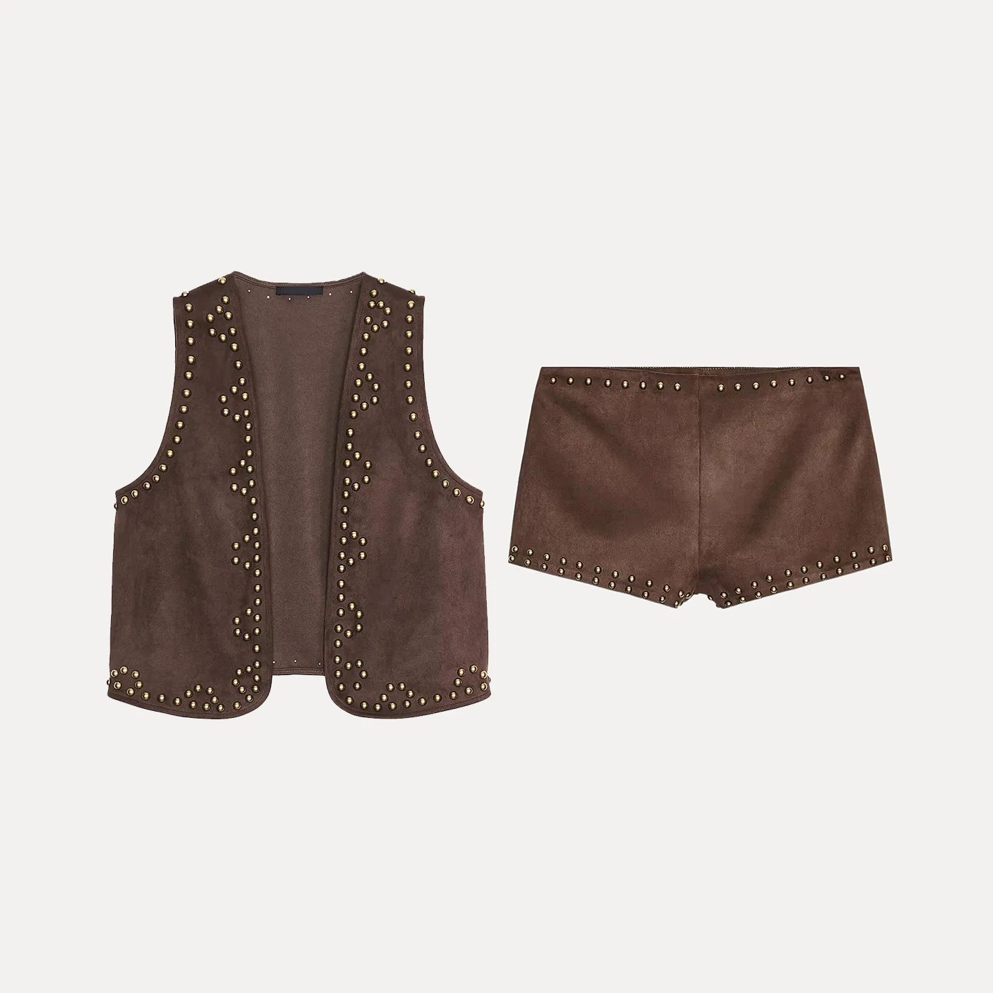 Z 2025 New Women's Faion Vest And orts Set Rivet Counter ain Leather Vest And Rivet orts Two Piece Set Summer Ou...