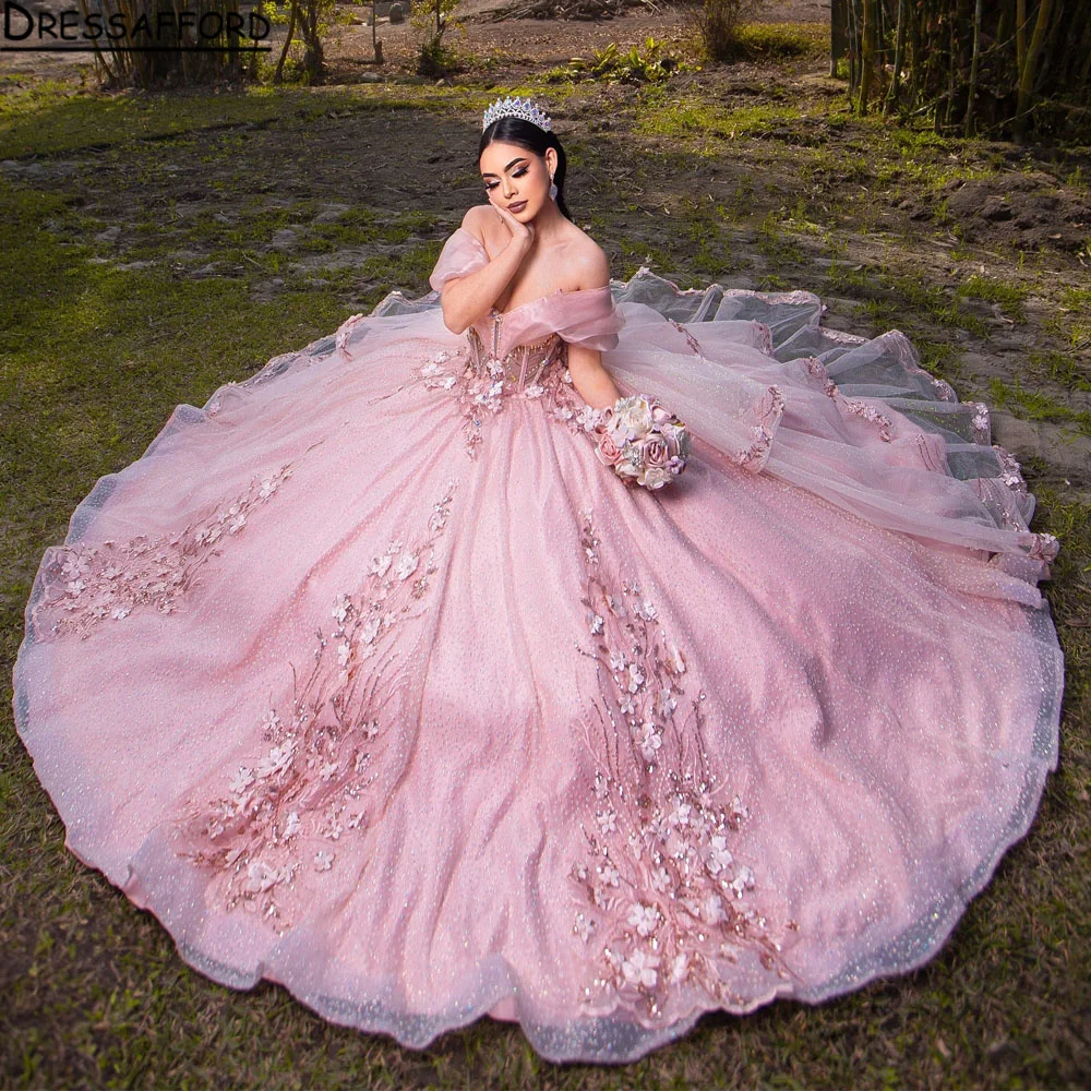 

Элегантное розовое платье Quinceanera 2024 мексиканские платья 15 принцессы милый 16 день рождения XV Бальное Платье Золушка платье для девочки