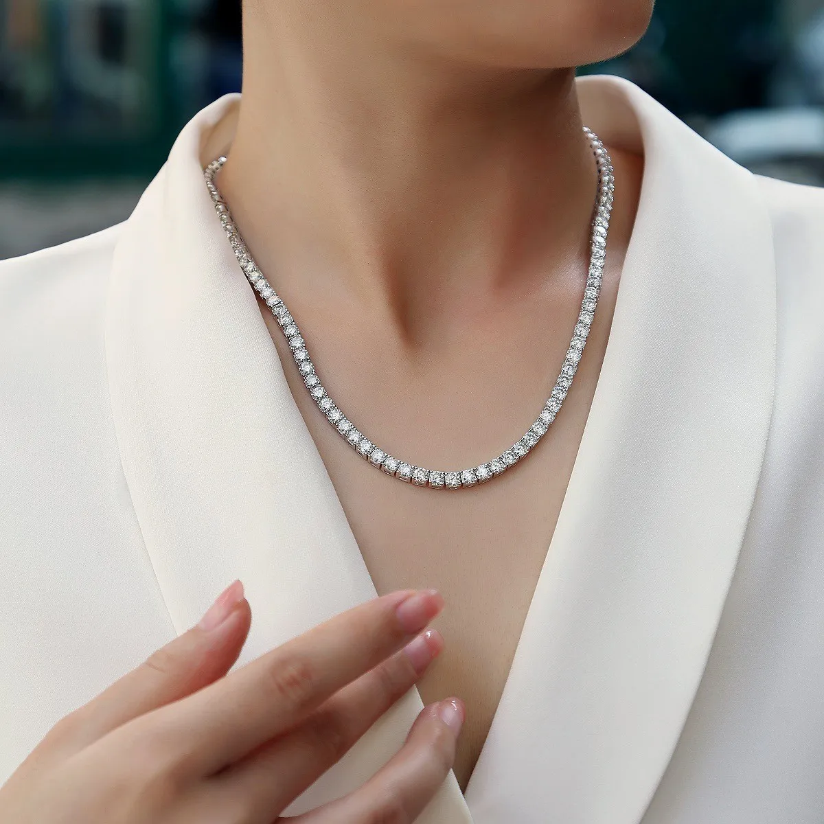 

925 sterling silver moissanite tennis necklace for women, European and American fashion, high-end romantic gifts, birthday gifts, holiday party gifts