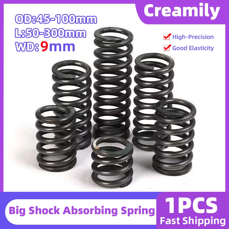 

Creamily 1PCS Big Shock Absorbing Steel Compression Spring Pressure Springs Steel Wire Diameter=9mm OD=45-100mm Length=50-300mm