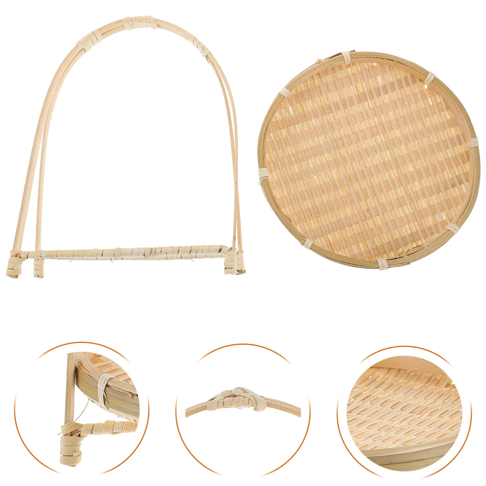 

Bamboo Woven Basket With Handle Fruit Snack Dessert Serving Tray Storage Organizer Kitchen Tabletop Bread Basket