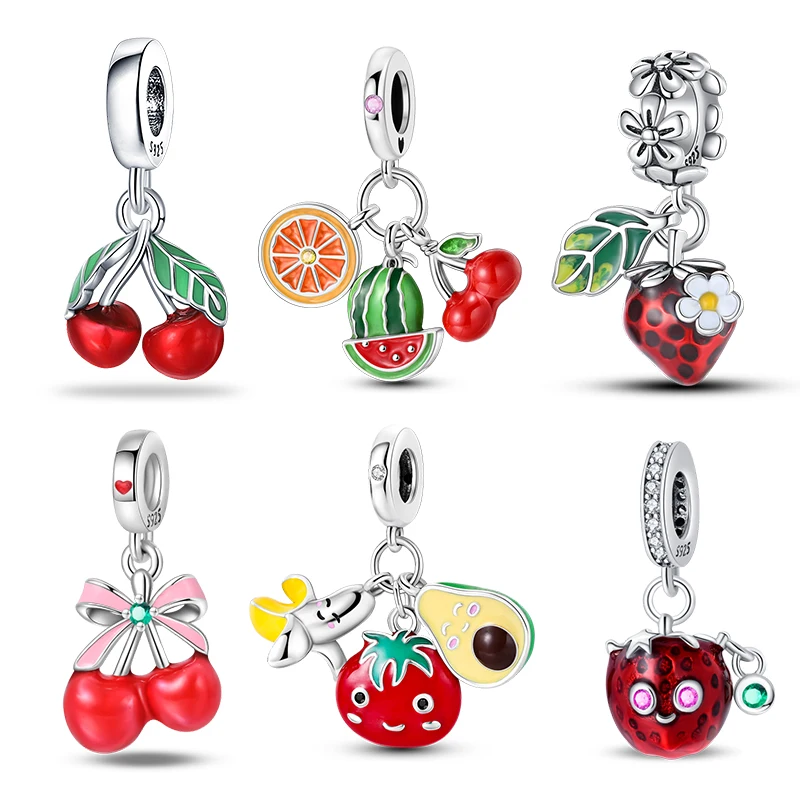 

Fruit Strawberry & Cherry Charm 925 Silver Charm Fit Original 3mm Bracelet Beads Women DIY Fashion Jewelry Gifts 2024 New in