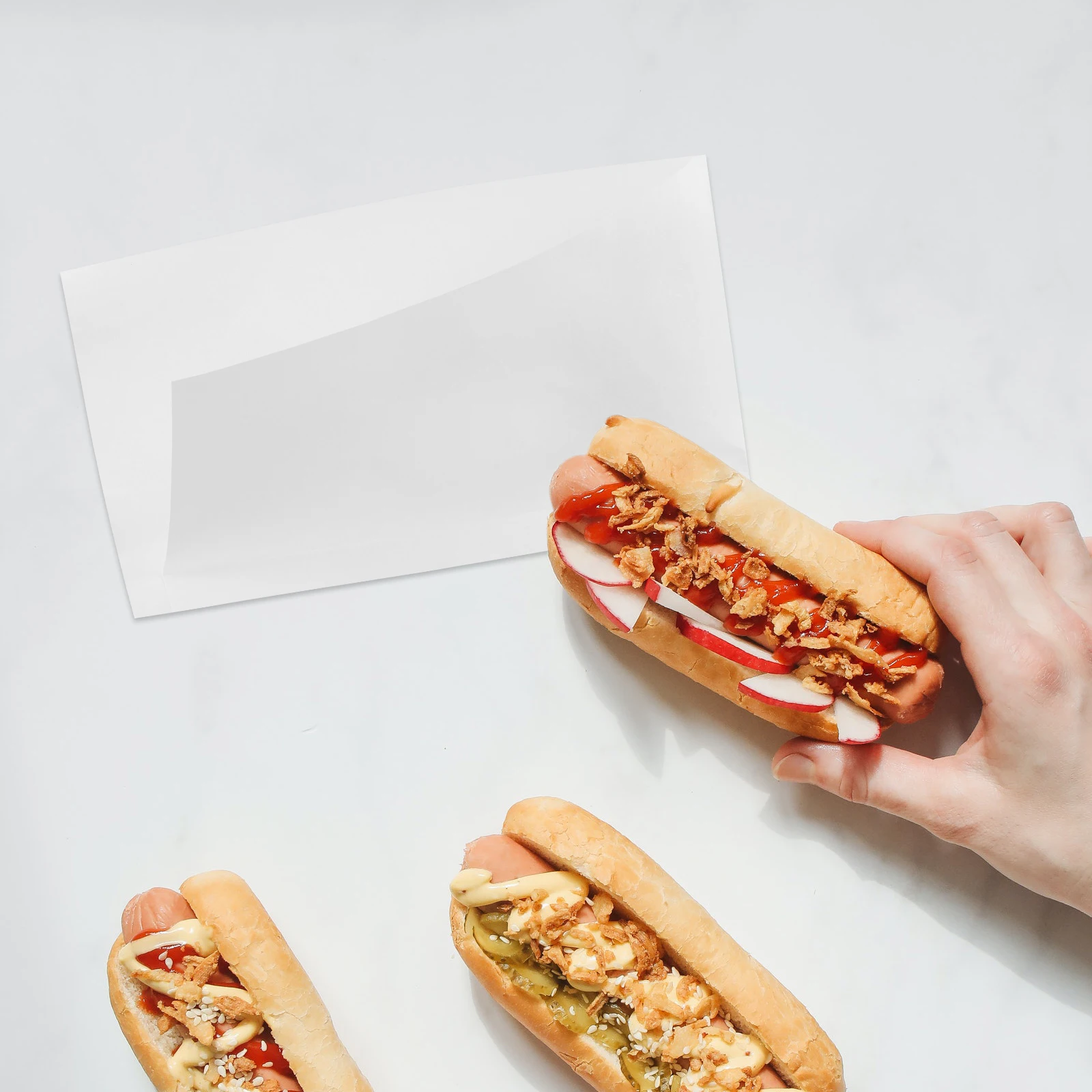 

100pcs White 21x21 Hot Dog Wrapper Oil Proof Food Bag Disposable Takeout Container for Kitchen Party Picnic