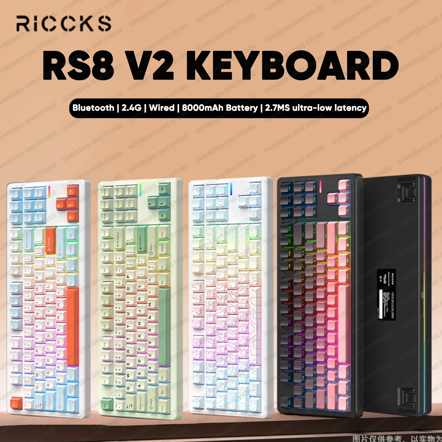 

Ricck RS8 V2 Wireless Mechanical Keyboard Bluetooth 2.4G Gaming Wired 8000mAh RGB Hotswap Gamer Non-contact Support QMK Keyboard