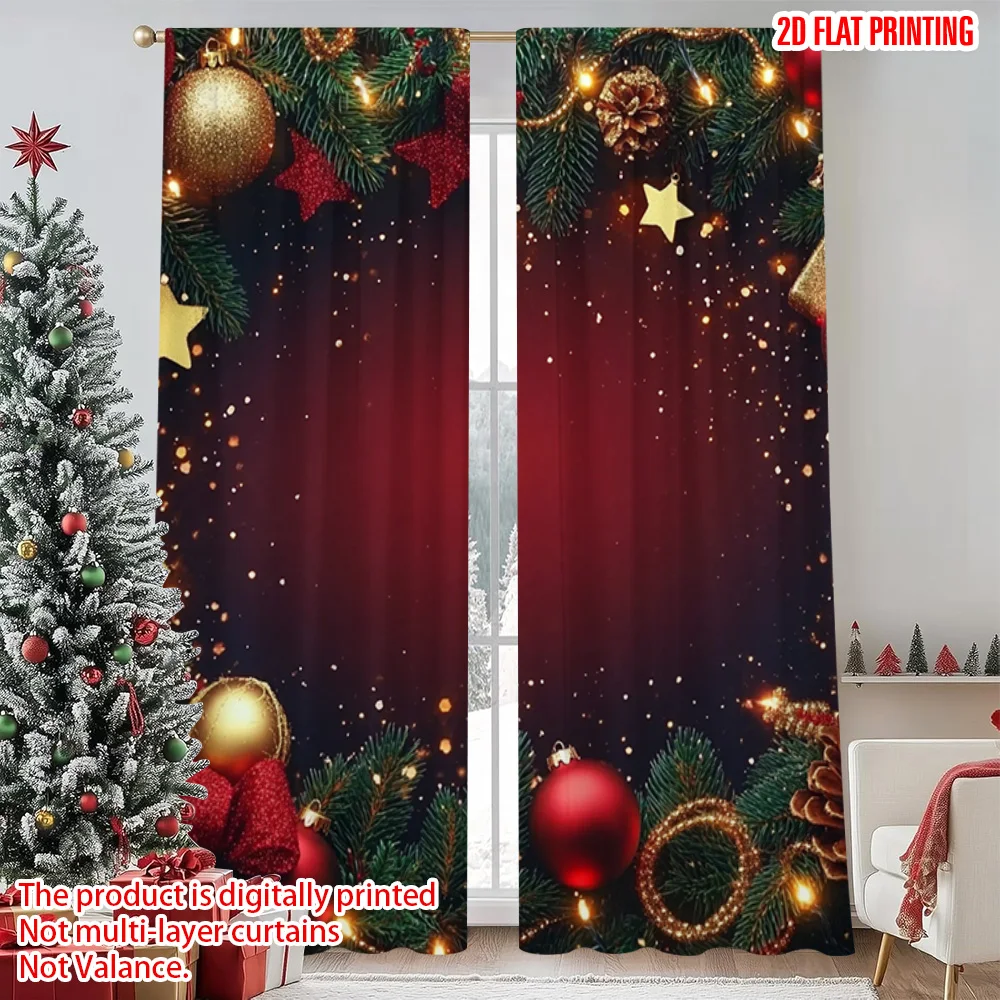 

2pcs 2D flat printing Merry Christmas Popular Window Curtains Beautiful and warm Christmas Machine Washable Polyester Without