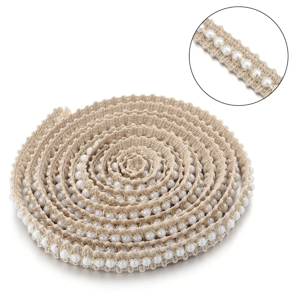 

2yard/lot DIY Sewing Pearl Bead Lace Ribbon Dress Skirt Sewing Solid Color Fabric Trim Ribbons Handmade Wrapping Gift Ribbons