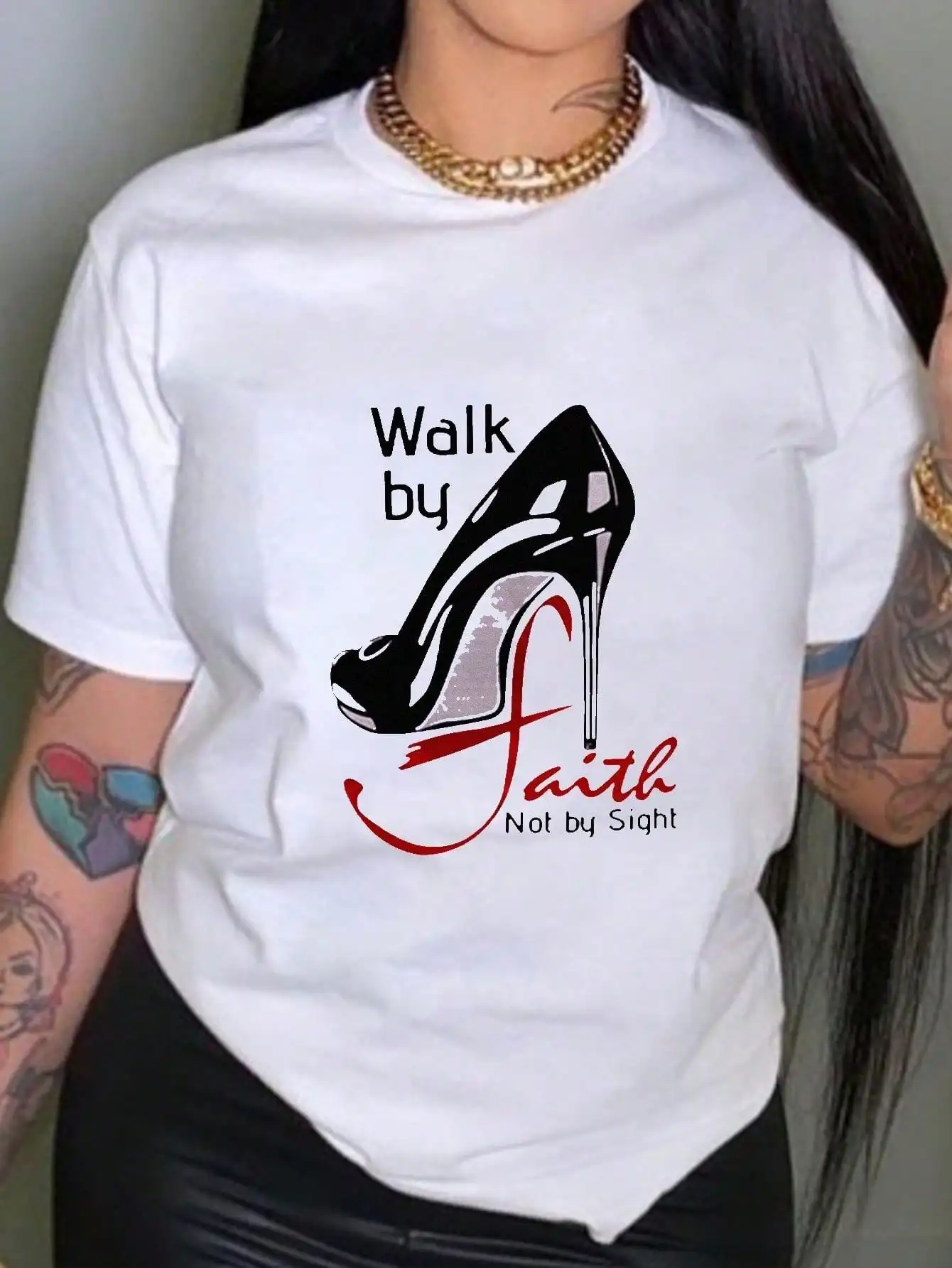 Womens Casual High Heel Letter Print Shirt