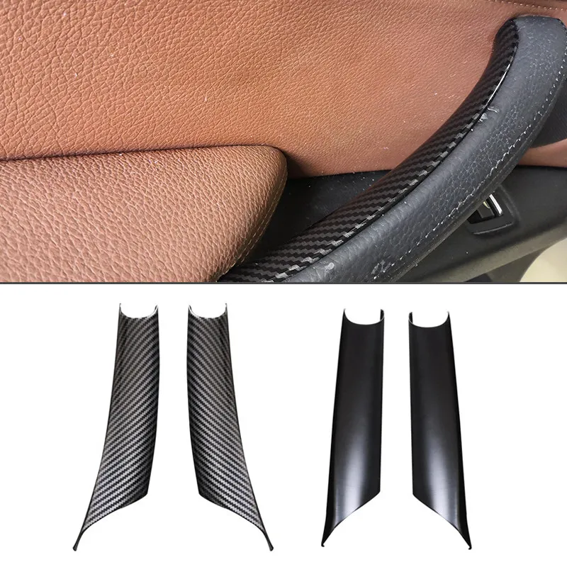 For BMW X5 X6 E70 E71 2007-2013 F15 F16 2014-2018 Car Inner Carbon Fiber Texture / Black Door Pull Handle Protective Cover Trim