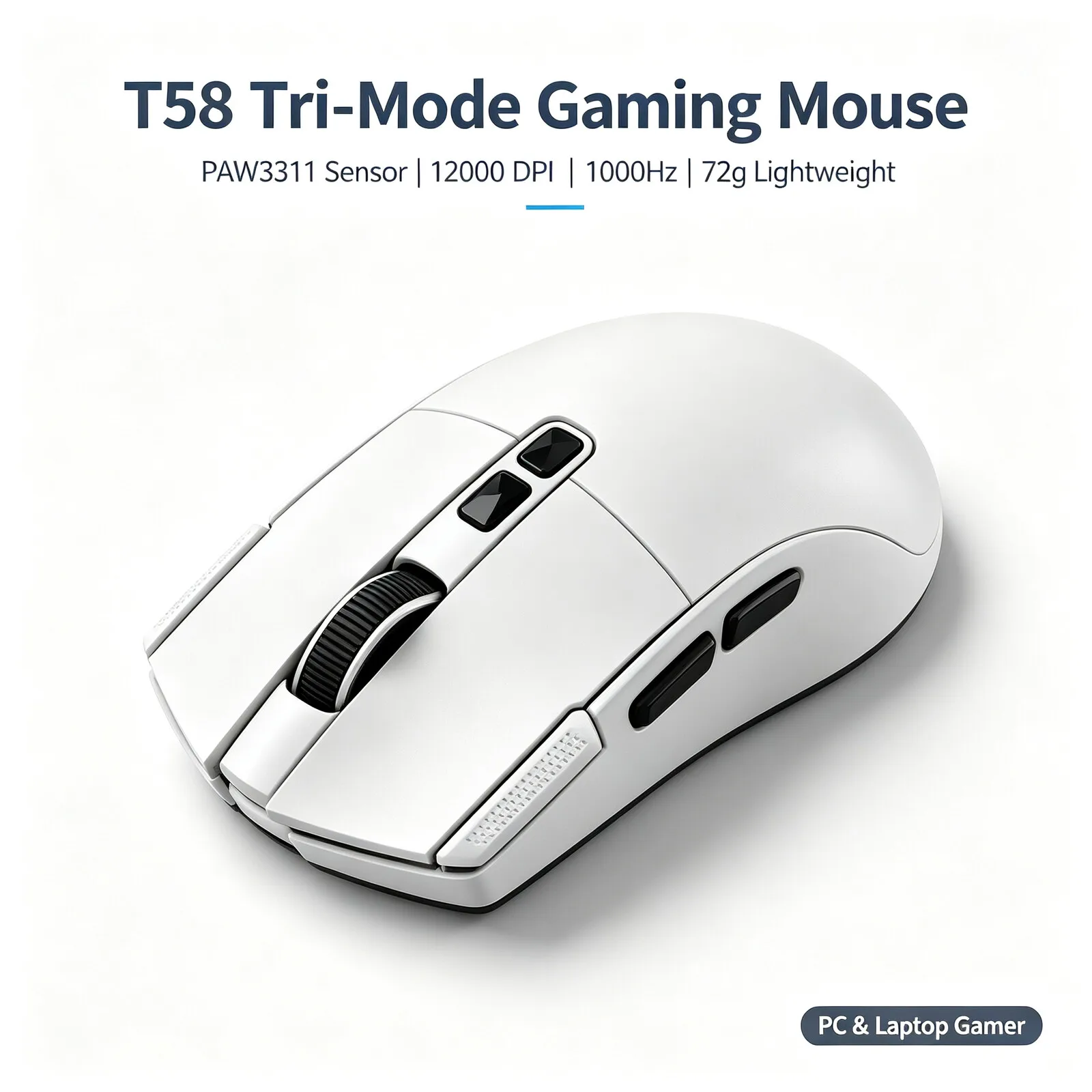 Tri‑Mode Wireless Gaming Mouse PAW3311 72g Lightweight 12000DPI 1000Hz 500mAh Rechargeable Ergonomic Macro for PC Laptop Gamer